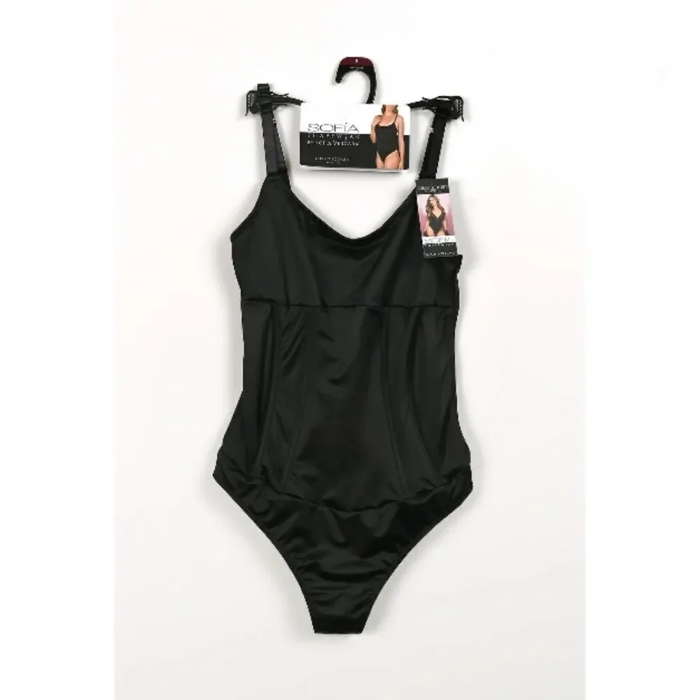 Women's Black Satin Sculpting Shapewear Corset Bodysuit Size S